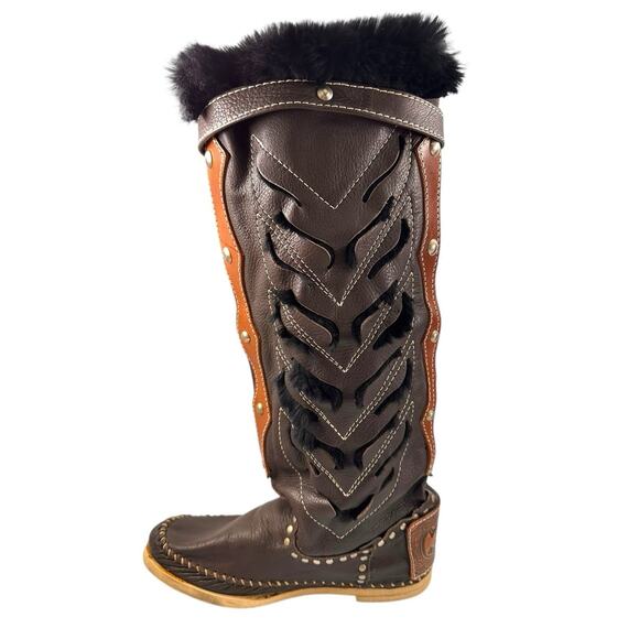 Hector Riccione Italy Indianini Boots Brown Fur Trim Studs Handmade Penny Lane 7 - Picture 9 of 16